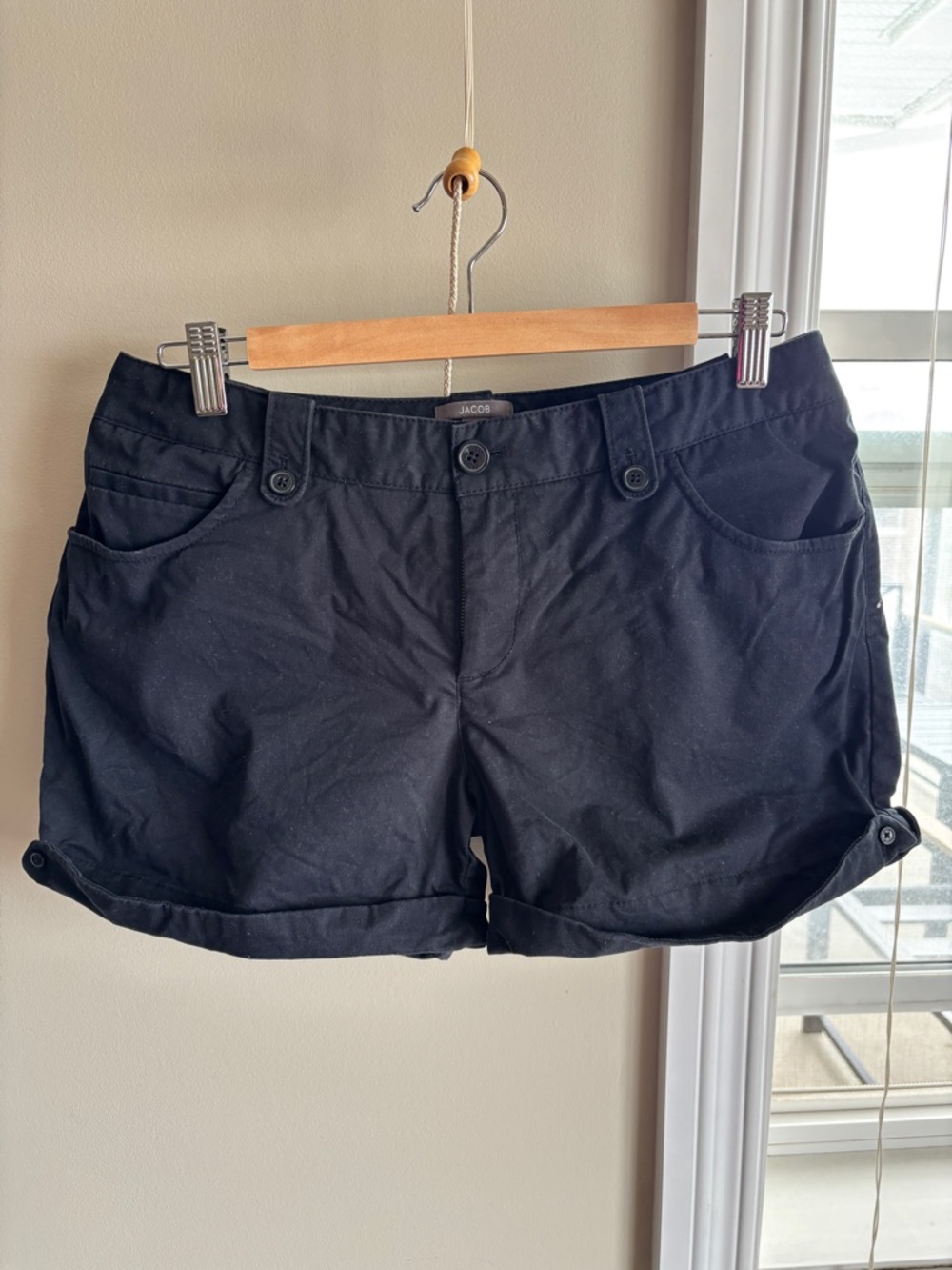 JACOB Black Women's Cotton Blend Rolled-Hem Twill Shorts